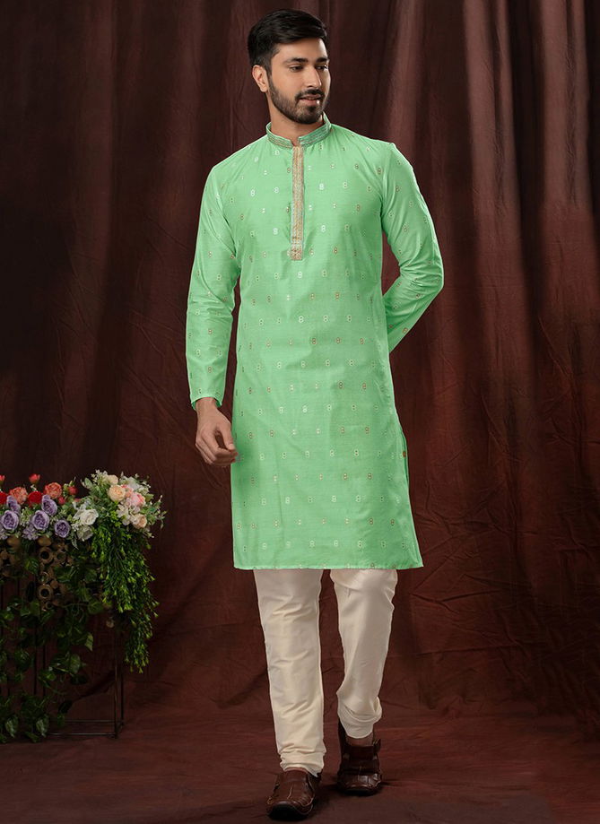 Parrot Green Colour Tropica By Styleroof Festive Wear Kurta Pajama Catalog 1557 6