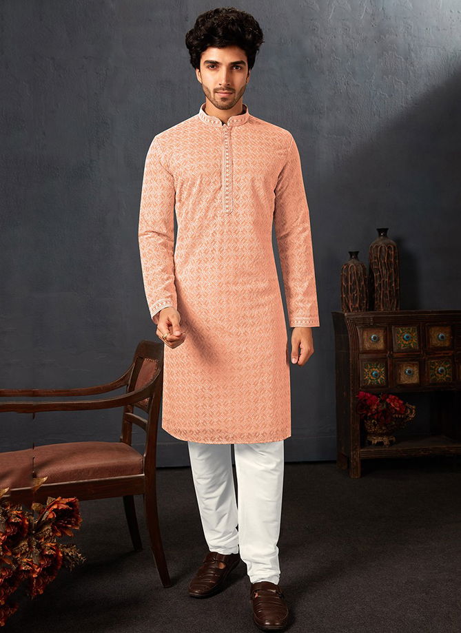 Peach Aldo Ethnic Wear Wholesale Kurta Pajama Catalog AL KP 6