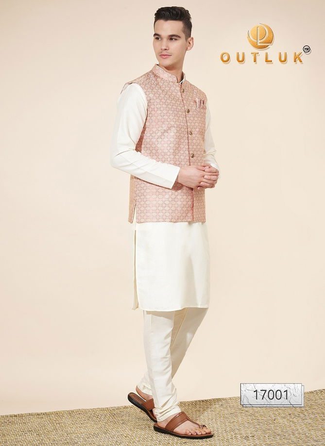 Outluk Wedding Collection Vol 17 Jaquard Mens Modi Jacket Kurta Pajama Exporters In India