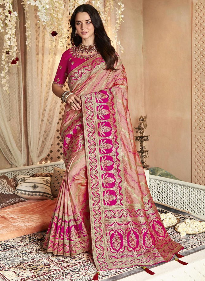 Peach And Pink Colour Vrindavan Vol 33 Function Wear Wholesale Silk Sarees 10229