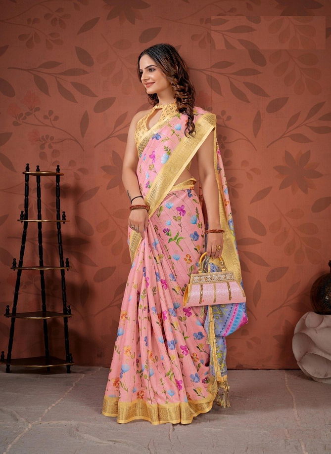 Peach And Yellow Colour Sarena By The Fabrica Cotton Saree Catalog 38003