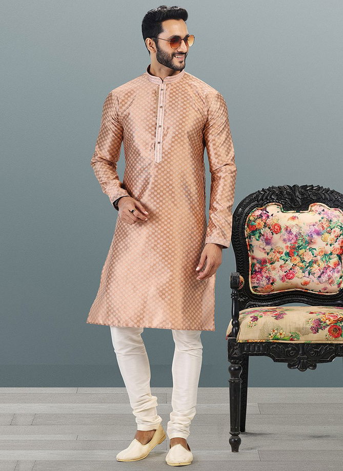 Peach Colour Festive Wear Wholesale Mens Kurta Pajama Catalog 2042