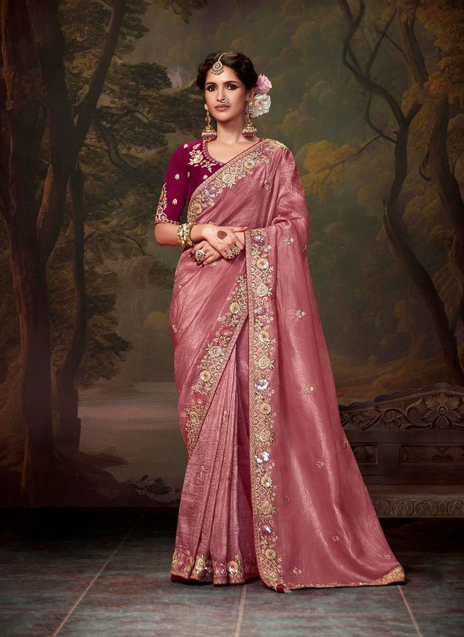 Naveli By Kimora Tissue Organza Weddding Wear Saree Suppliers In India