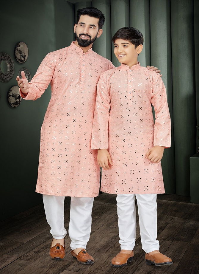 Peach Colour Outluk Combo 1 Father And Son Kurta Pajama Catalog 803