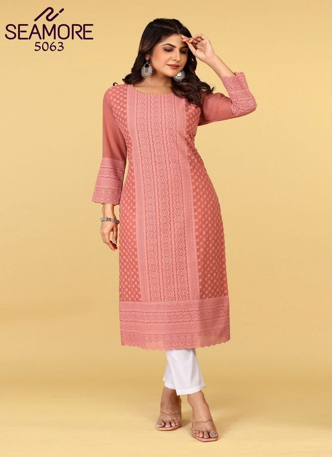 Pink Palak Vol 3 By Seamore Lakhnavi Georgette Designer Kurti Wholesale Online