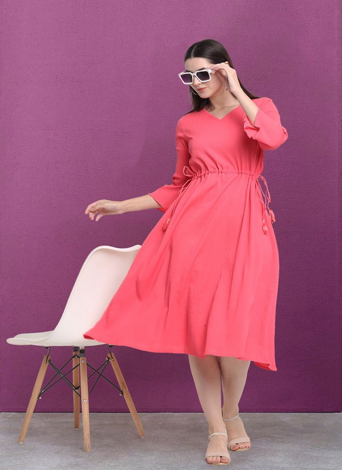 Raisin American Crepe Party Wear Western Midi Dress Catalog