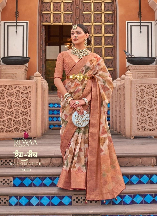 Peach Colour Rangmach By Rewaa Printed Saree Catalog 800