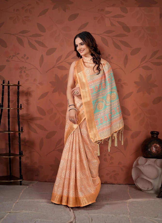 Peach Colour Sarena By The Fabrica Cotton Saree Catalog 38005