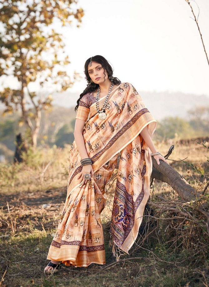 Peach Colour Sumitra By The Fabrica Printed Saree Catalog 32006