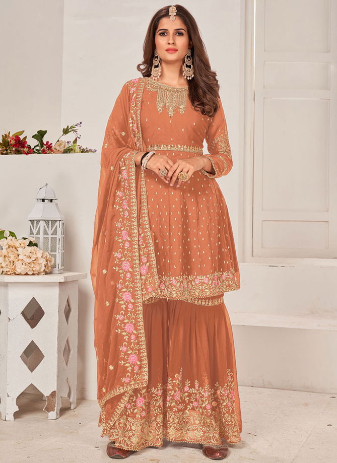 Peach Colour Zaria Colors Wholesale Sharara Suits Catalog 2006