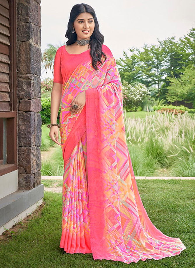 Peach Star Chiffon 83 Edition Wholesale Chiffon Sarees Catalog 18005 B