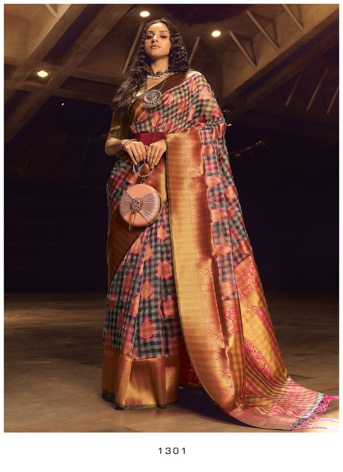 Rajtex 1301 TO 1306 Organza Weaving Checks Sarees Wholesale Market In Surat