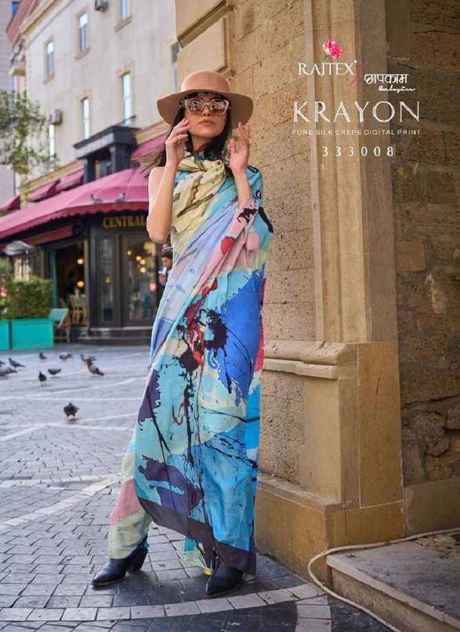 Pink And Multi Colour Krayon By Rajtex Crepe Silk Digital Printed Designer Saree Catalog 333008