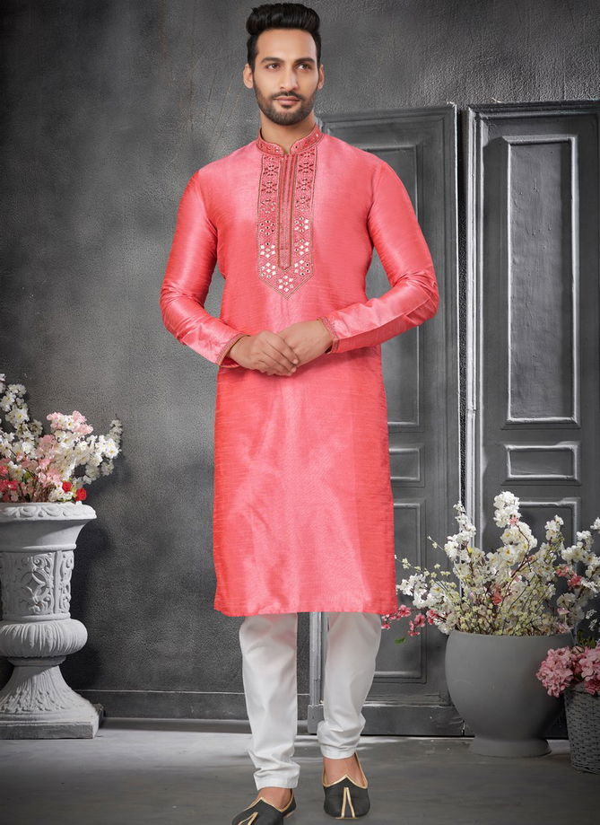 Pink Colour 102 Silk Mens Kurta Pajama Catalog 102-4