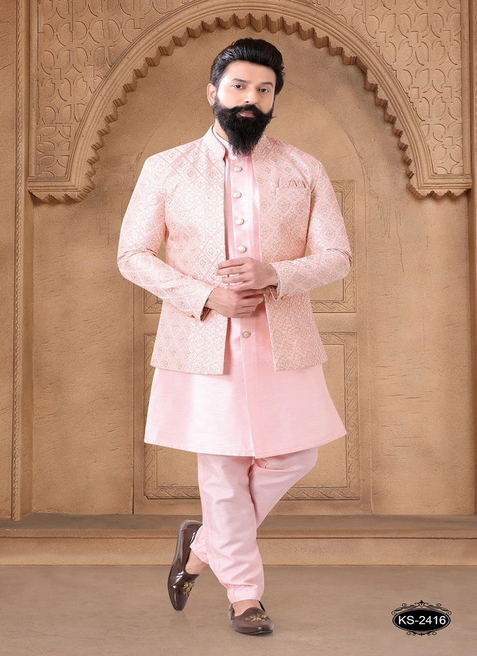 1632 Occasion Wear Mens Silk Designer Modi Jacket Kurta Pajama Orders In India