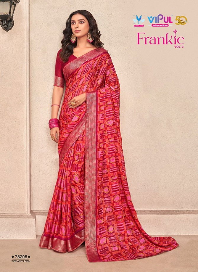 Frankie Vol 3 By Vipul Chiffon Printed Daily Wear Sarees Wholesale Clothing Suppliers in India 