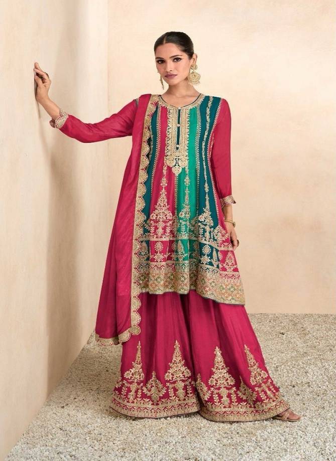 Pink Colour Preet Gold By Gulkayra Chinon Designer Sharara Suit Catalog 7501 B