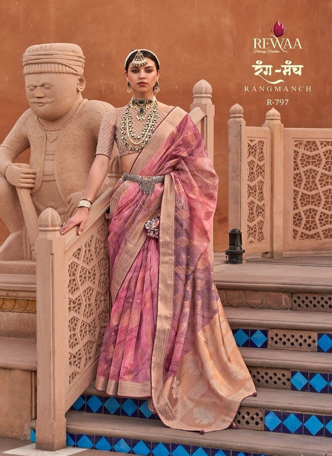 Pink Colour Rangmach By Rewaa Printed Saree Catalog 797