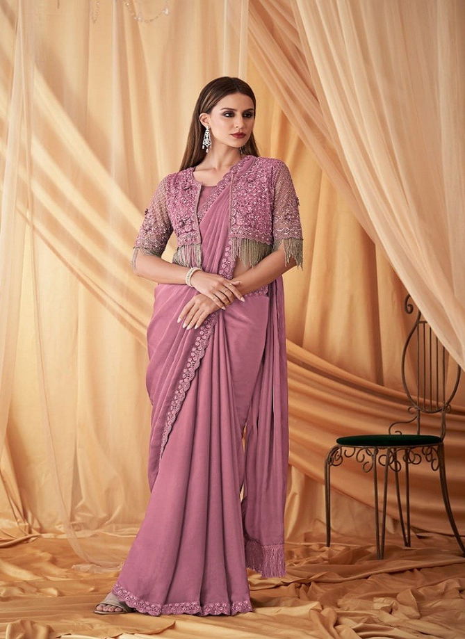 Sparkle 7612 Hit By TFH Desginer Sartin Georgette Designer Party Wear Jacket With Saree Wholesale In Delhi