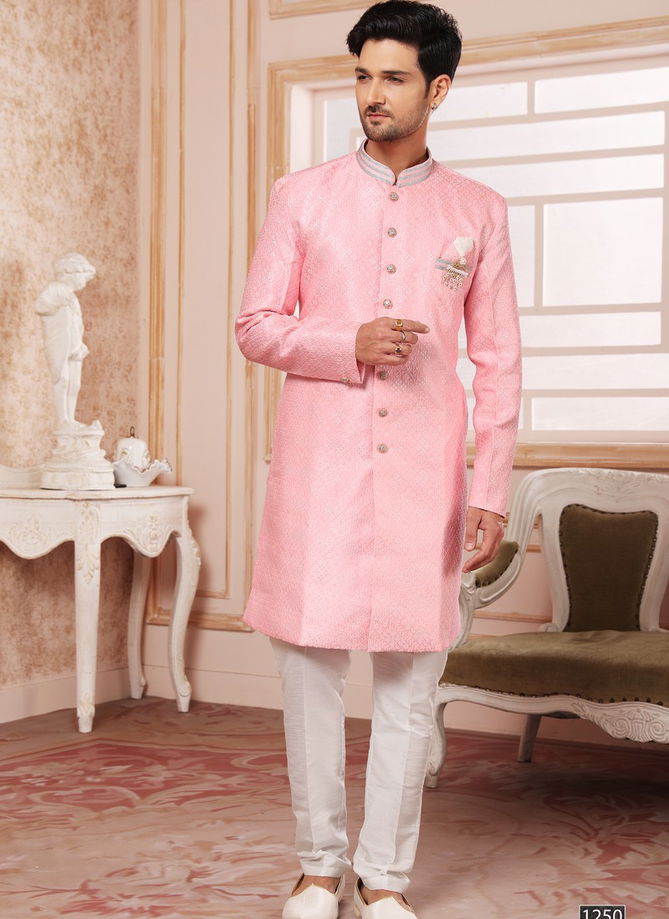 Pink Colour Wedding Wear Mens Wholesale Indo Western Catalog 1250