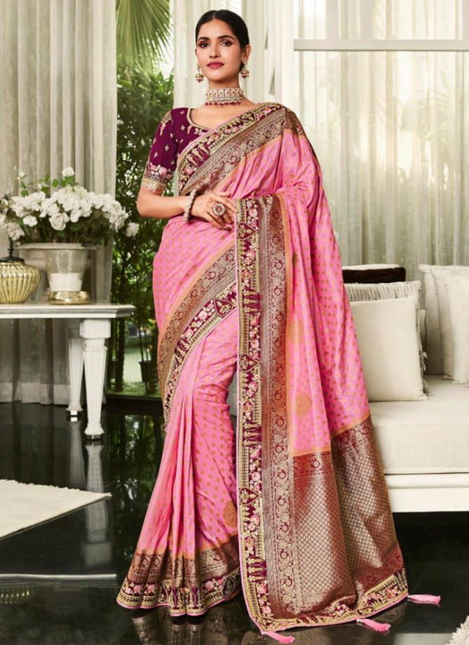 Pink Colour Wholesale Wedding Wear Sarees Catalog 5706