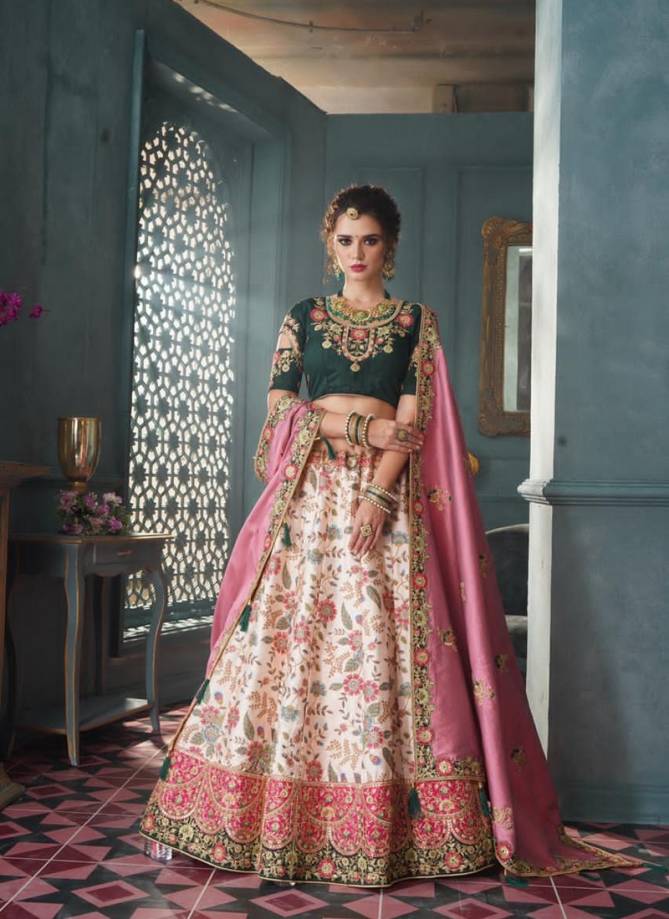 Designer Semistitched Pure Silk Bridal and Wedding Embroidery and Diamond Work Heavy Lehenga Choli Collectons