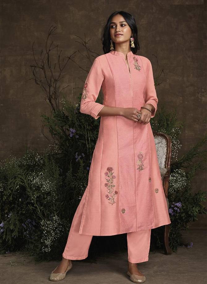 Light Pink Designer Royal Garden Silk Heavy Festive Wear Handwork Readymade Kurtis with Palazzo 943