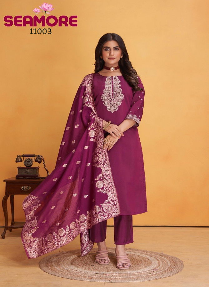 Dulhan By Seamore Roman Silk Embroidery Kurti With Bottom Dupatta Exporters In India