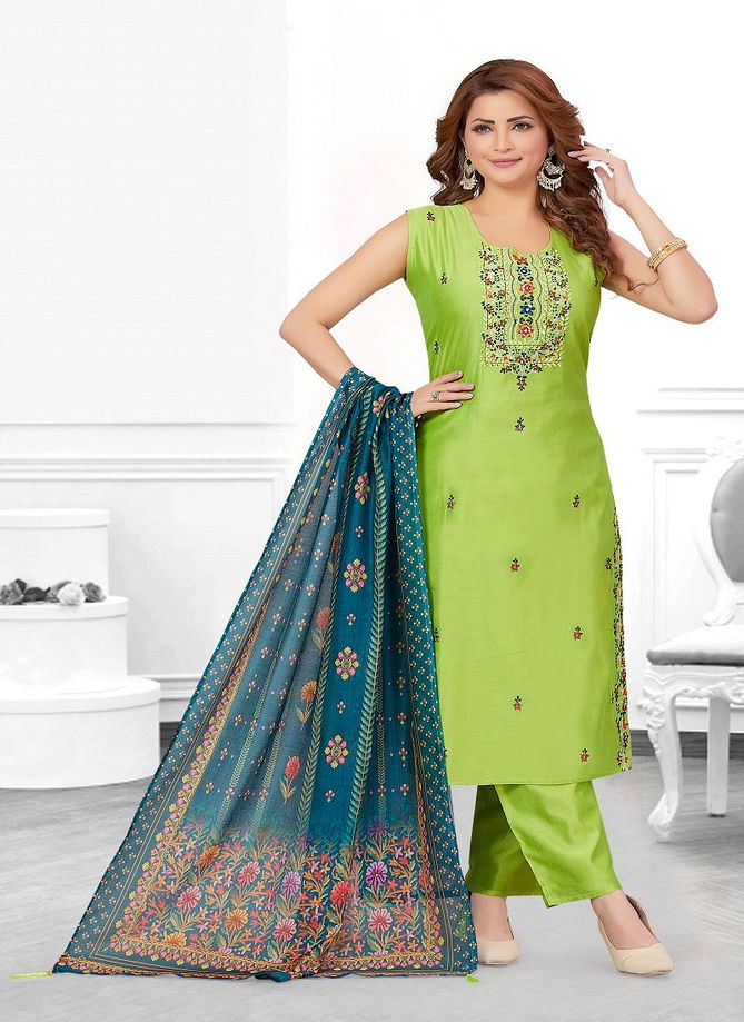 N F 046 Churidar Chanderi Silk Salwar Kameez Catalog