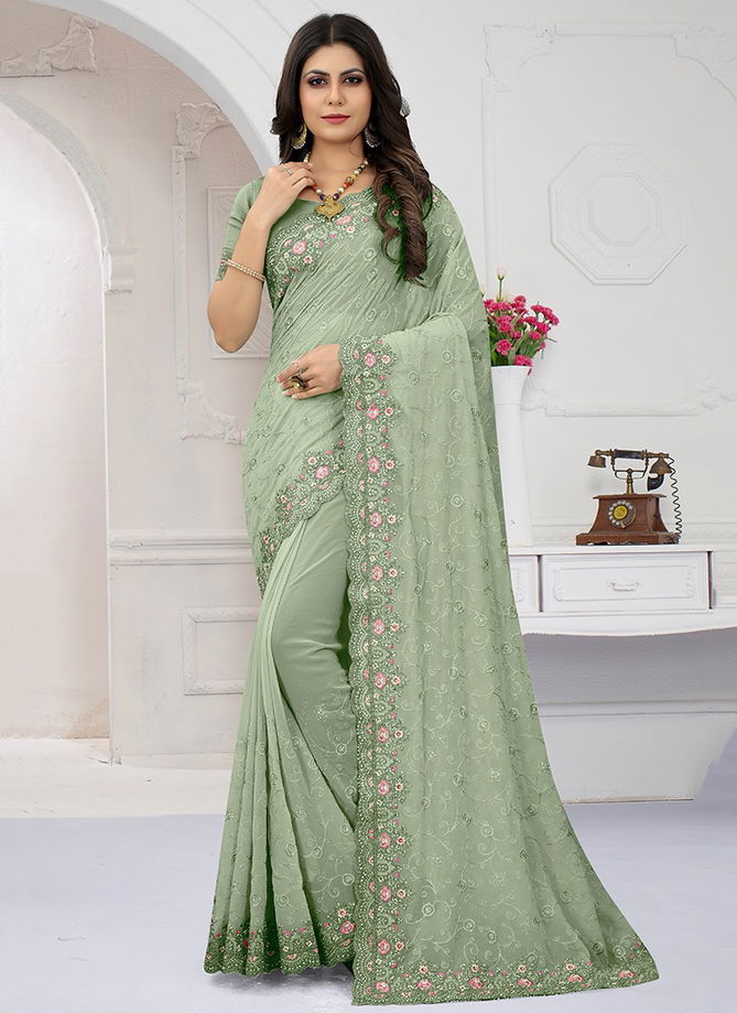 Pista Colour Nari Fashion Aparnaa Heavy Designer Party Wear Sarees Catalog 6726Pista 