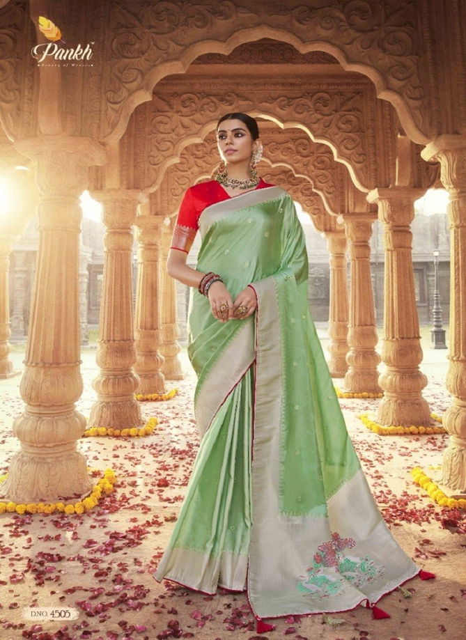 Pista Colour Platinium Silk By Pankh Silk Saree Catalog 4505