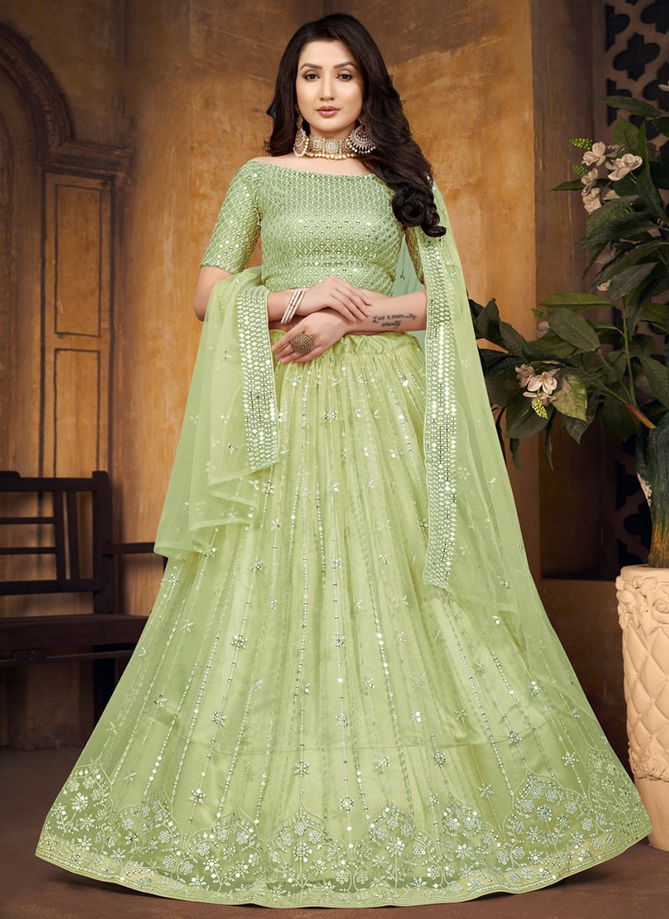 Pista Colour Raazi Mirror Magic Rama Designer Wholesale Party Wear Lehenga Choli Catalog 11018 H