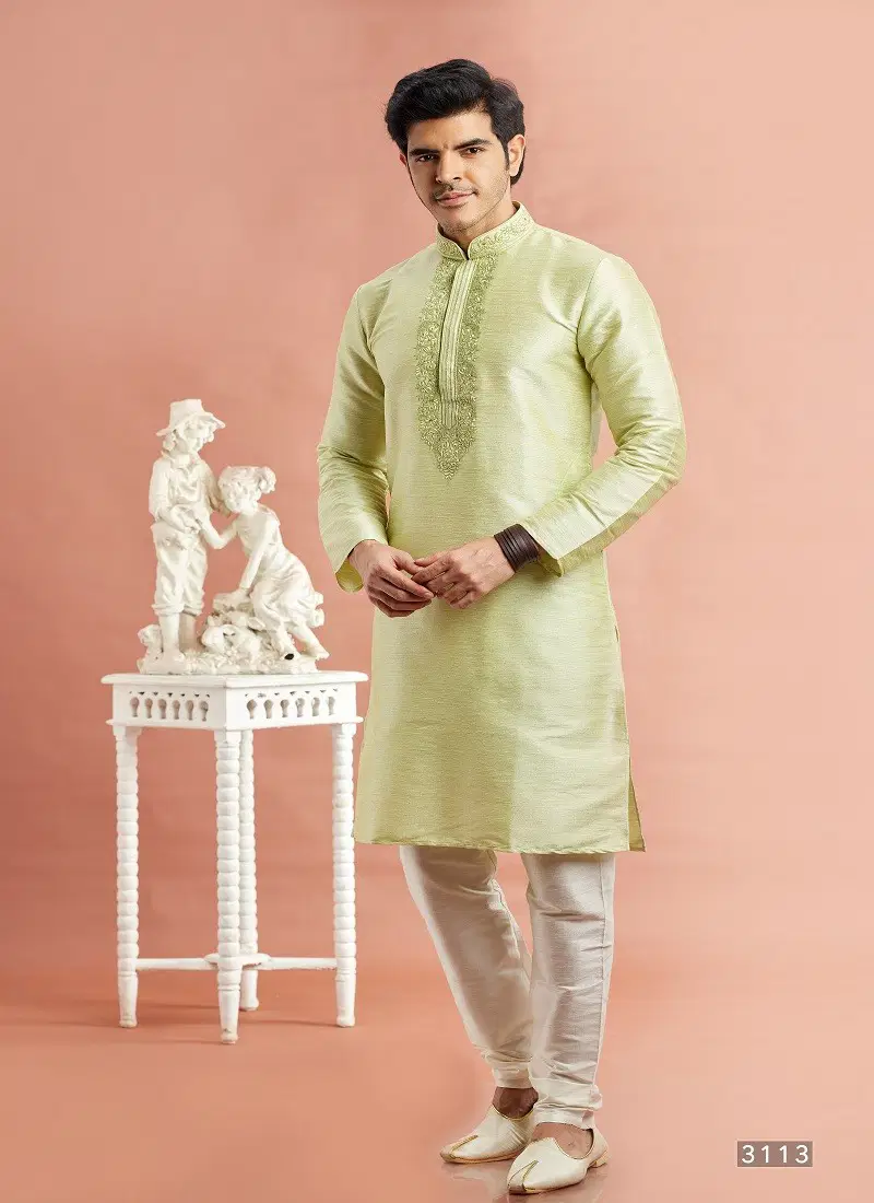 Vol 95 Wedding Wear Banarasi Art Silk Mens Kurta Pajama Surat Wholesale Market