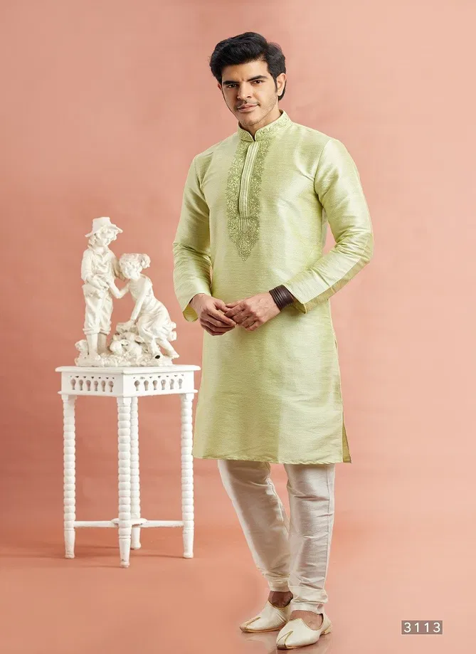 Vol 95 Wedding Wear Banarasi Art Silk Mens Kurta Pajama Surat Wholesale Market