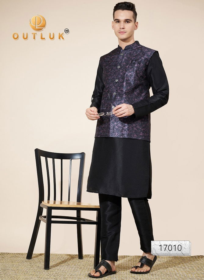 Outluk Wedding Collection Vol 17 Jaquard Mens Modi Jacket Kurta Pajama Exporters In India