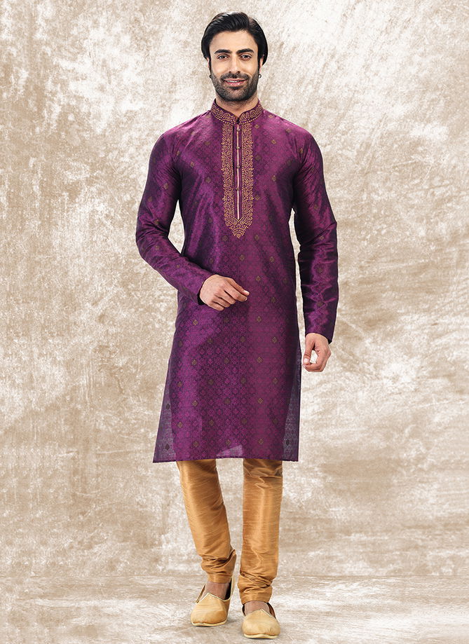 Purple And Golden Colour Festive Wear Designer Wholesale Kurta Pajama Catalog 2011