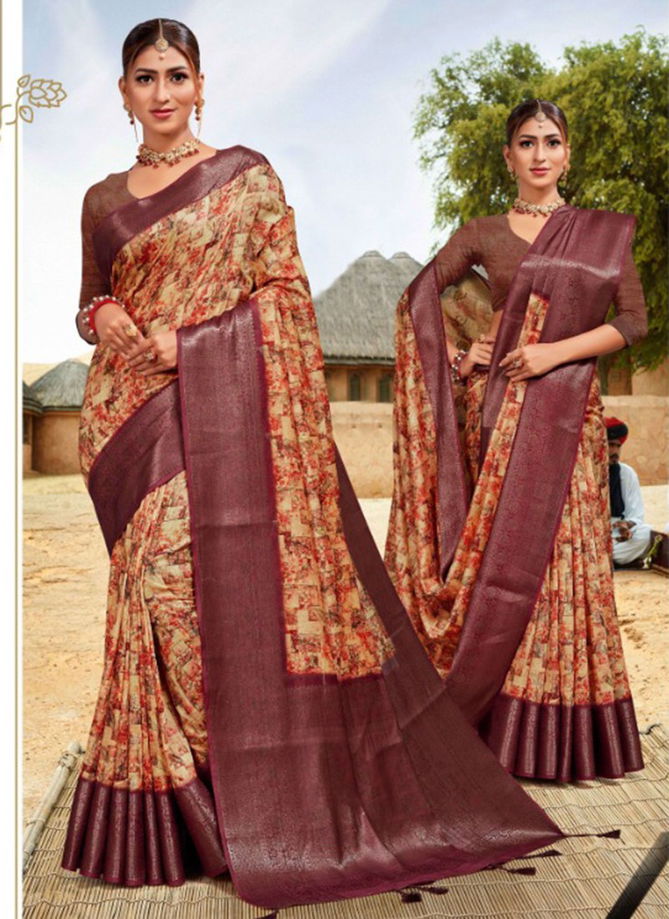 Purple And Peach Colour Blossom Digital Designer Wholesale Cotton Sarees 907