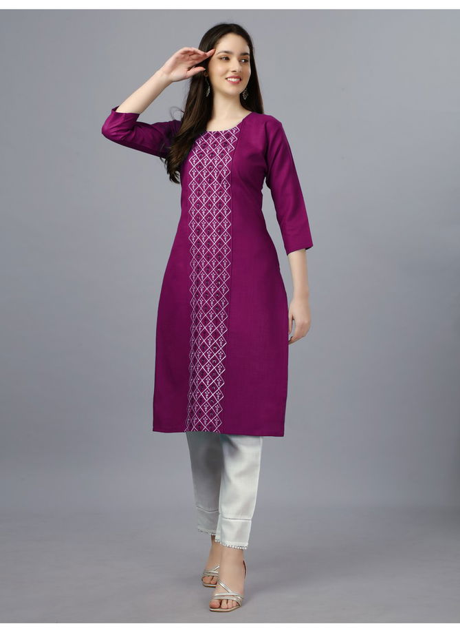 Purple Colour Aardhna 1006 Cotton Kurti Catalog 4