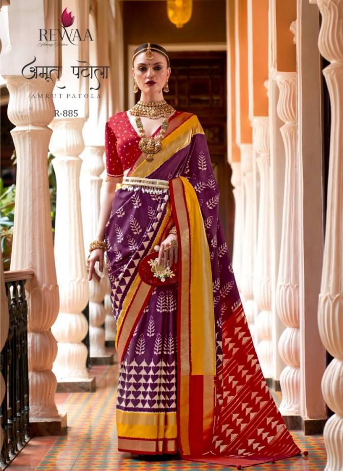 Purple Colour Amrut Patola By Rewaa Silk Saree Catalog 885.jpg