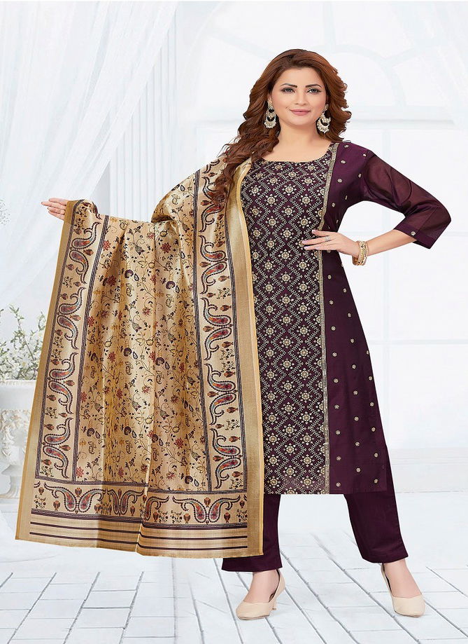 N F 046 Churidar Chanderi Silk Salwar Kameez Catalog