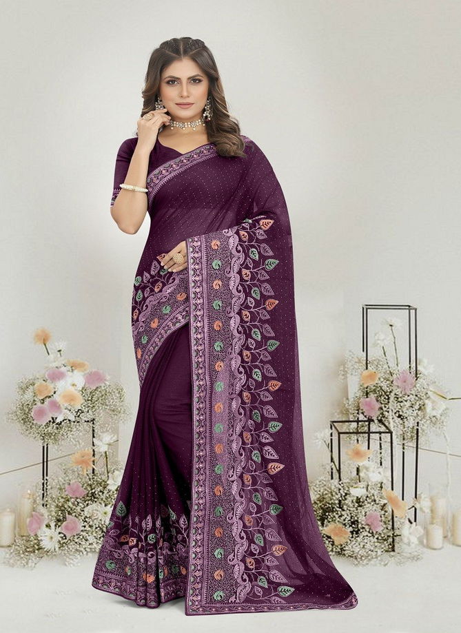 Purple Colour Zamkudi By Nari Fashion Designer Saree Catalog 7177