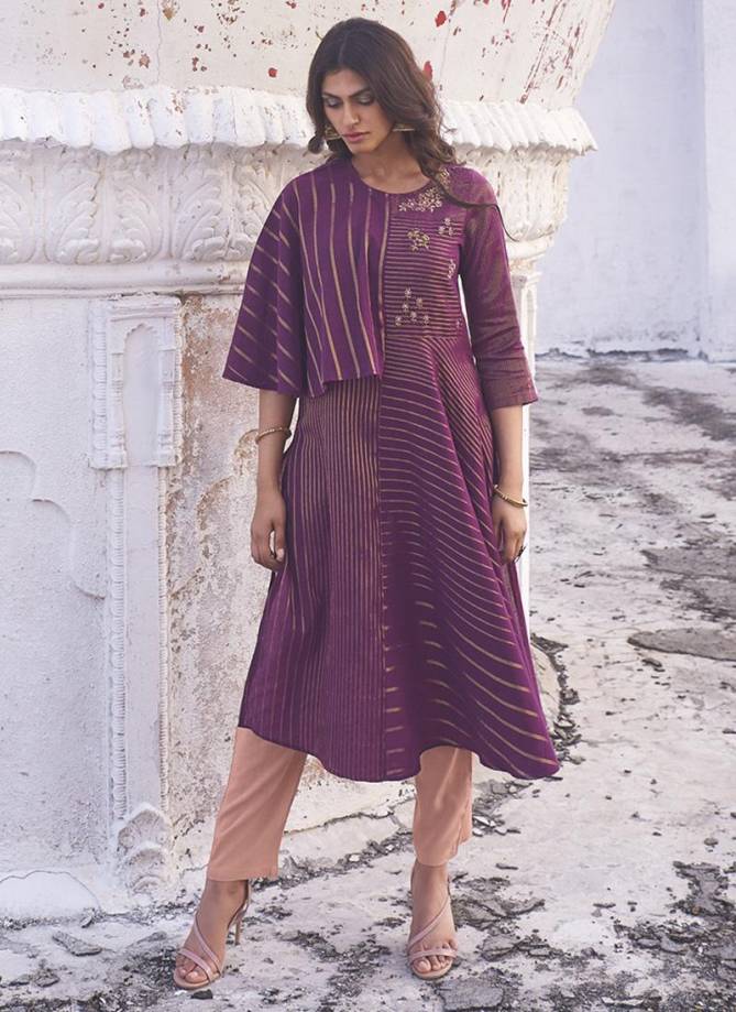 Purple Designer Elegnat Shringar Omtex Linen Cotton Heavy party wear Embroidery Work Kurtis with Pant J75