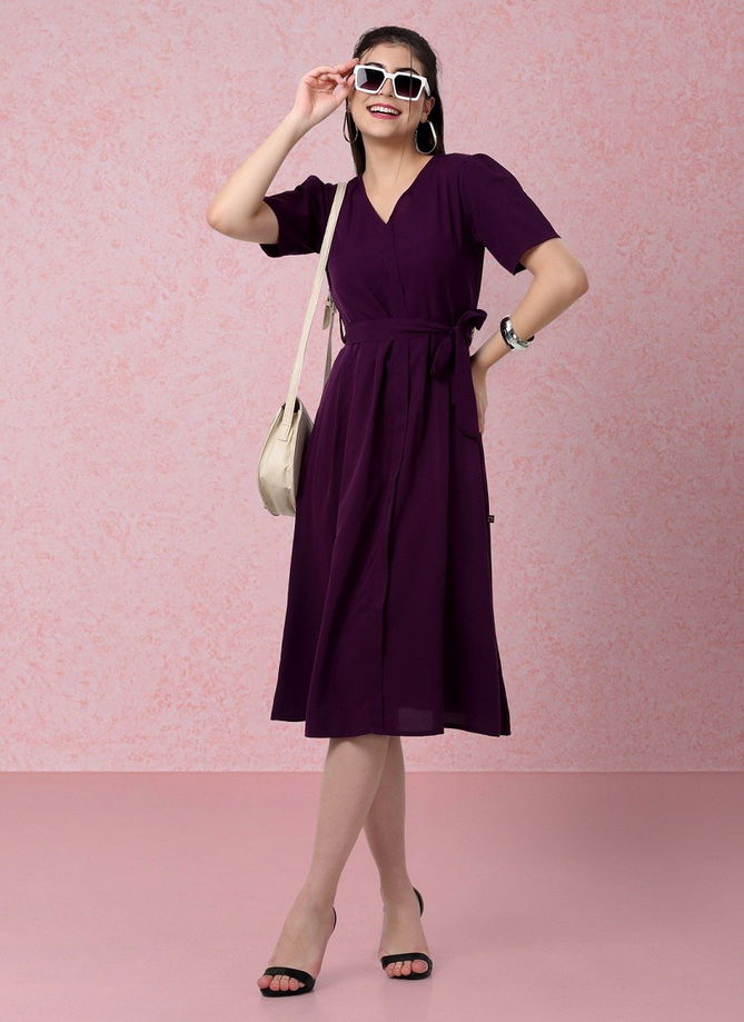 Raisin American Crepe Party Wear Western Midi Dress Catalog