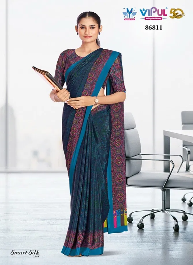 Smart Silk Vol 6 By Vipul Crepe Uniform Wear Saree Exporters In India