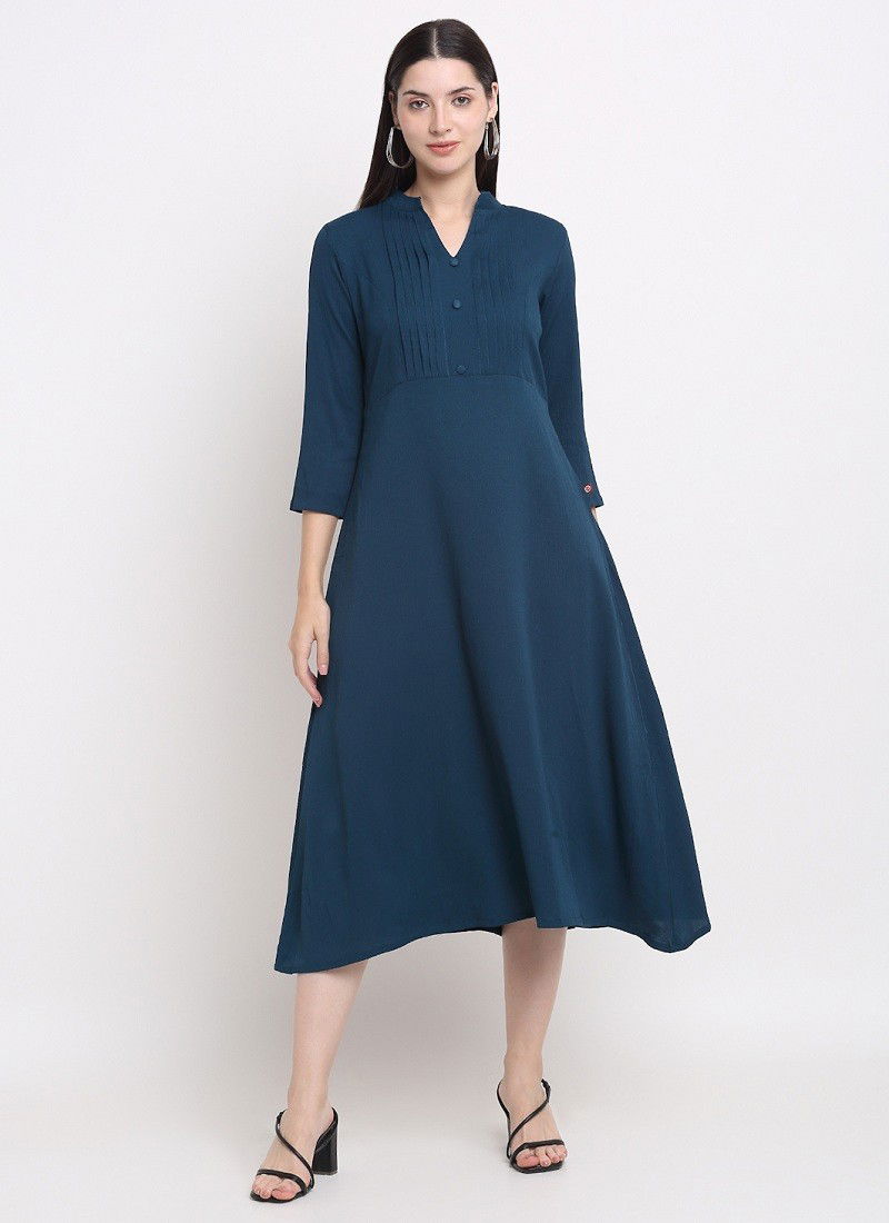 Raisin American Crepe Party Wear Western Midi Dress Catalog