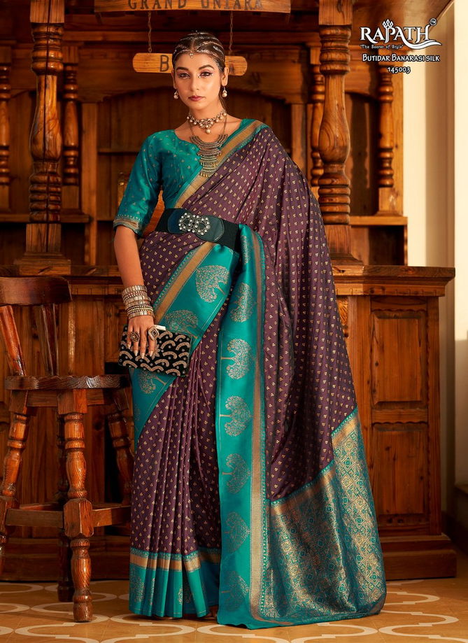 Brown And Green Colour Vrishabha Silk By Rajtex Printed Sarees Catalog 145003