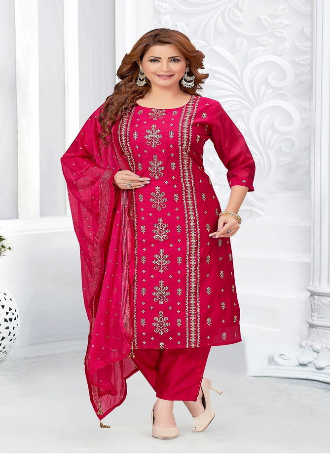 N F 046 Churidar Chanderi Silk Salwar Kameez Catalog