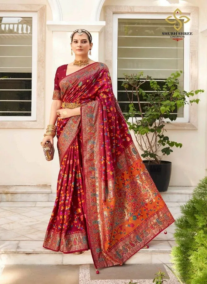 Pashmina By Shubh Shree Velvet Tussar Silk Designer Saree Catalog