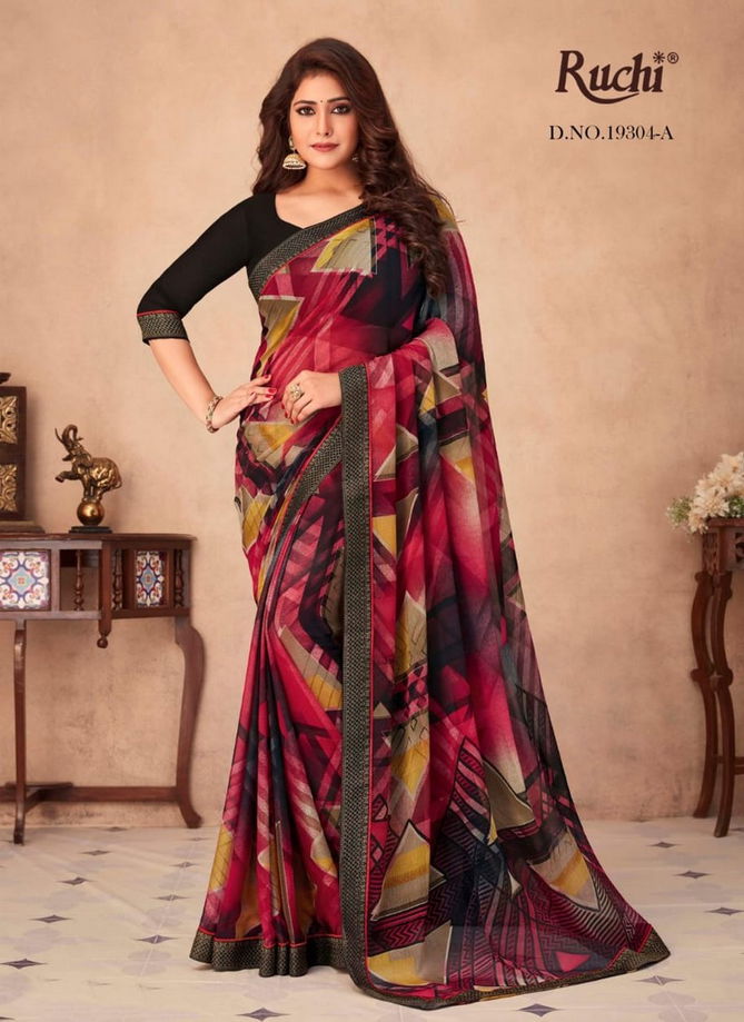 Red And Black Colour Savera 19304 Hits By Ruchi Printed Saree Catalog 19304 A