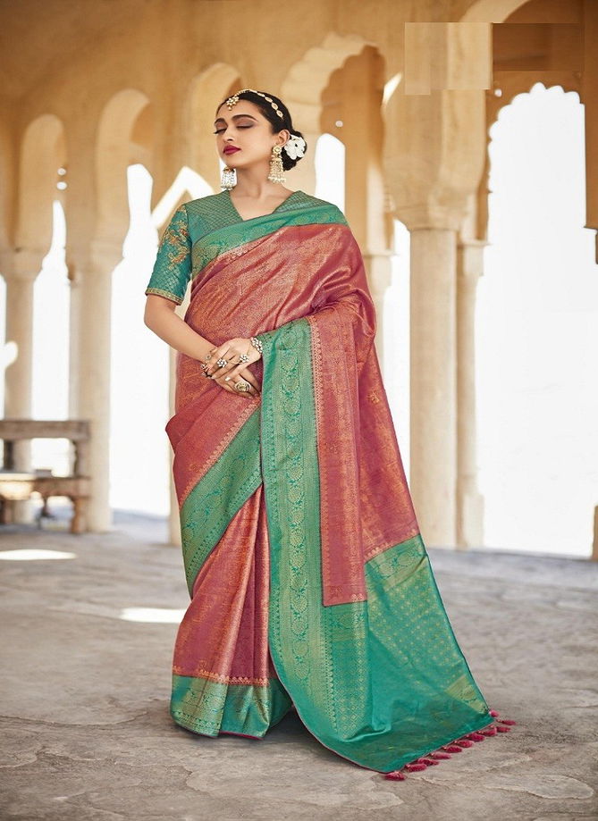 Red And Green Colour Kanjivaram By Kimora 92 To 100 Silk Sarees Catalog 99